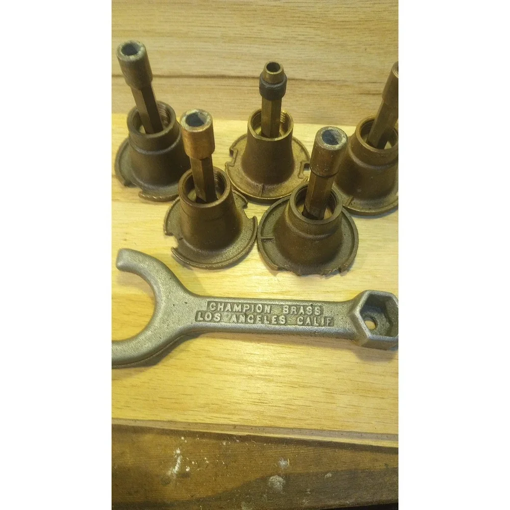 Master Restorer Set: 5 Polished Champion LA Brass Sprinkler Heads & Original...